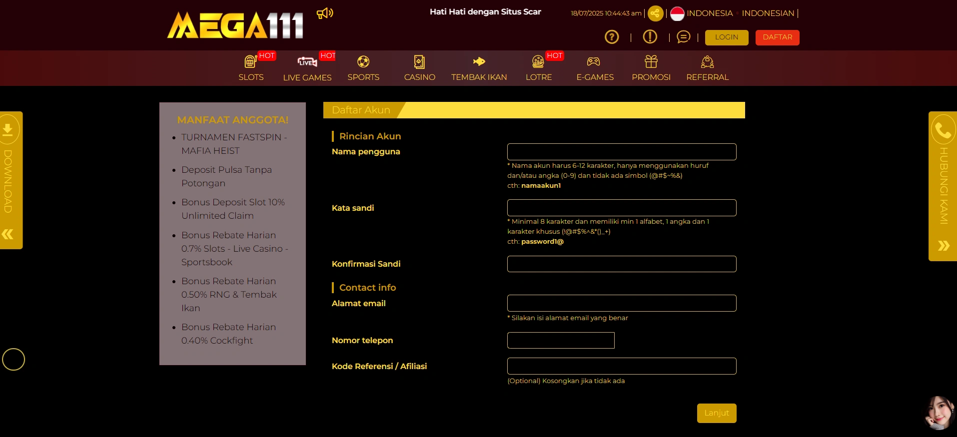 Cara Registrasi dan Masuk ke Akun Mega111 